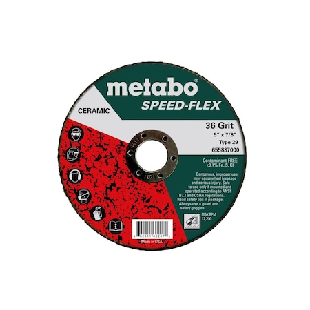 Metabo Resin Fiber Disc 5" Speed-Flex Ceramic 36 Grit, 7/8", T29 Fiberglass 655837000